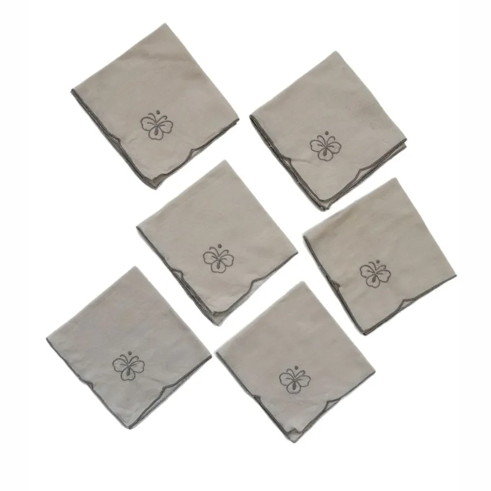 Vintage Embroidered Cocktail Napkins Set 6 Luncheon Cottagecore Shabby Decor
